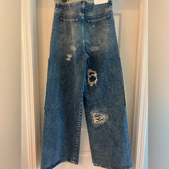 Hm basquiat denim straight relaxed high jeans 27